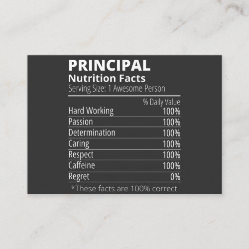 Principal Nutrition Facts Funny Business Card