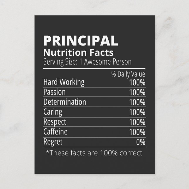 Principal Nutrition Facts Funny Holiday Postcard (Front)