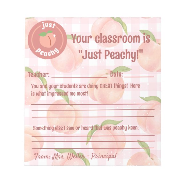 Principal Positive Teacher Feedback Customizable Notepad (Front)