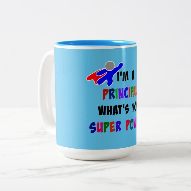 Principal Superhero Two-Tone Coffee Mug (Front Left)