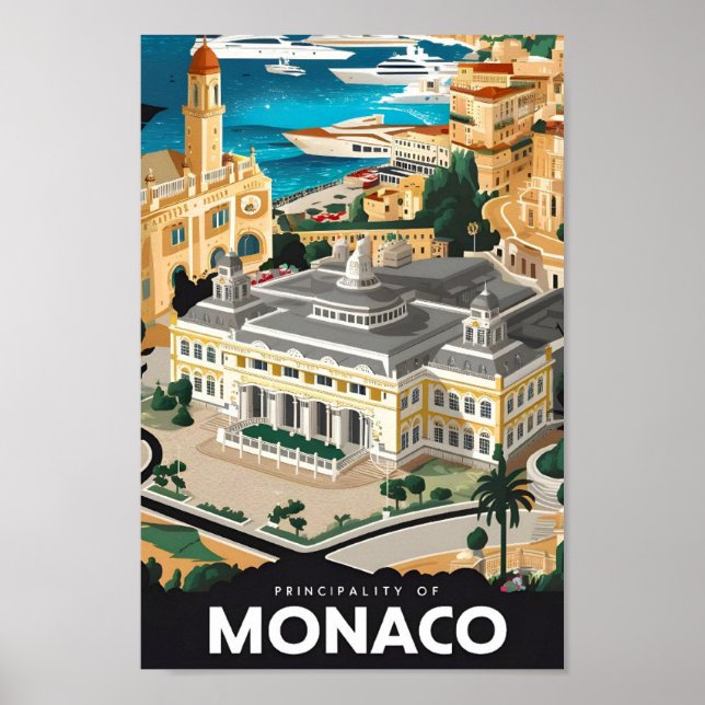 Principality of Monaco Vintage Travel Illustration Poster (Front)