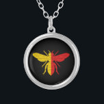 Principality of Vindheim Populace Badge Silver Plated Necklace<br><div class="desc">"(Fieldless) A bee per pale or and gules." Background color (shown black) can be changed on request.</div>