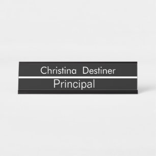 Principle B&W Lined Customizable Desk Name Plate