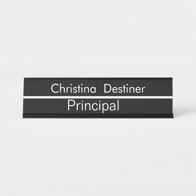 Principle B&W Lined Customizable Desk Name Plate (Front)
