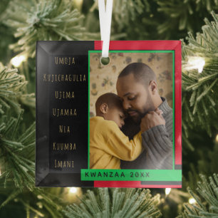 Principles Red Black Green Photo Kwanzaa Glass Ornament