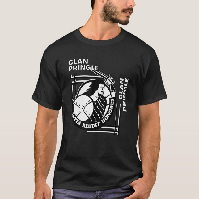 Pringle Clan Gaelic Motto Swordsman T-Shirt (Front)