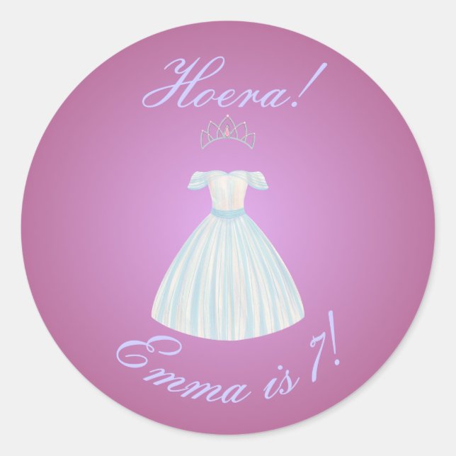 Prinsessen Sticker "Hoera!" Roze Gradiënt & Blauwe (Front)