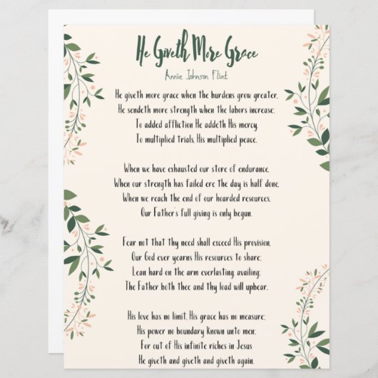 Print - Annie Johnson Flint 'He Giveth More Grace' (Front/Back)