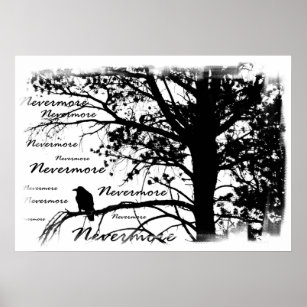 Print - B&W Nevermore Raven Silhouette