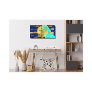 Print Blue Gold Abstract Collage Stretched Canvas