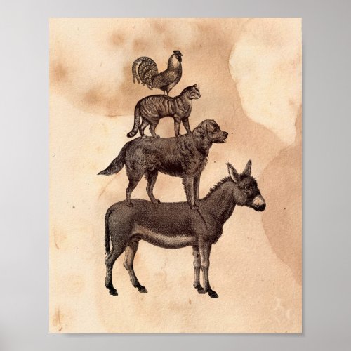 Print Bremen Town Musicians Tea Stained Paper