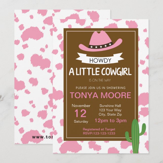 Print Cowgirl Baby Shower Invitation (Front/Back)