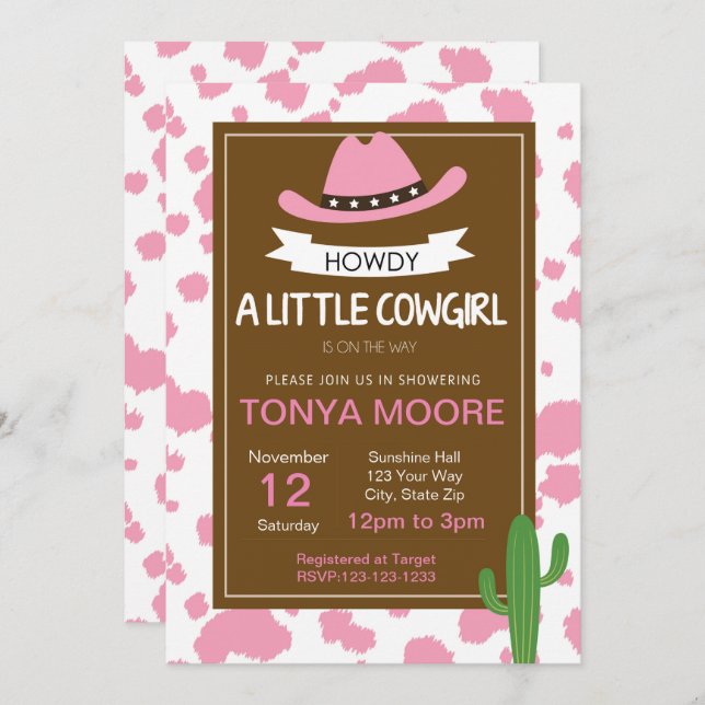Print Cowgirl Baby Shower Invitation (Front/Back)