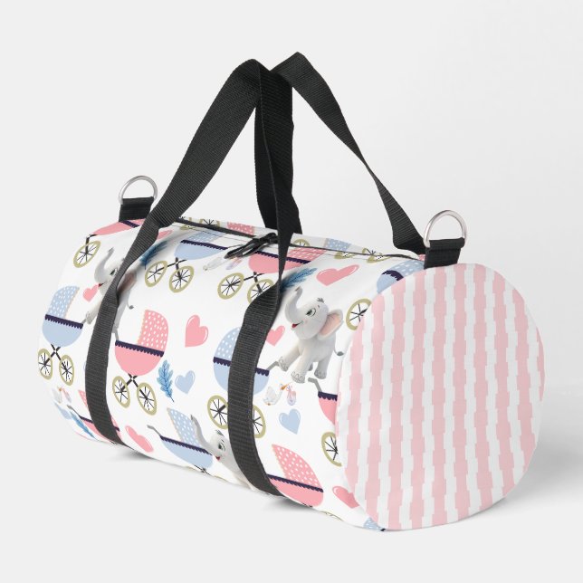 Print Cut Sew Bag Duffel Pink & Blue Elephant (Left Corner)