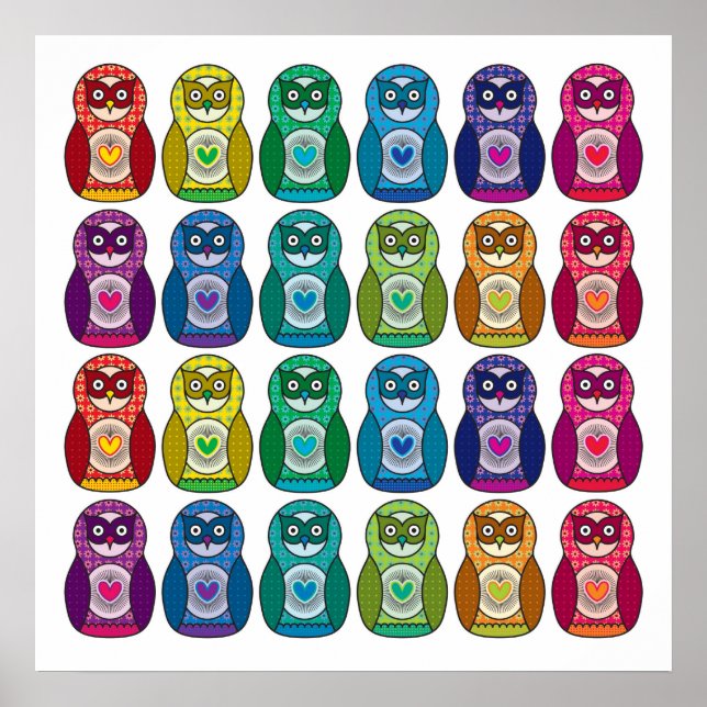 Print - Cute Rainbow Matryoshka Owl (Front)