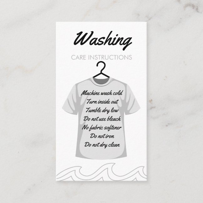 Print Direction Shirt Washing Care Instructions Business Card