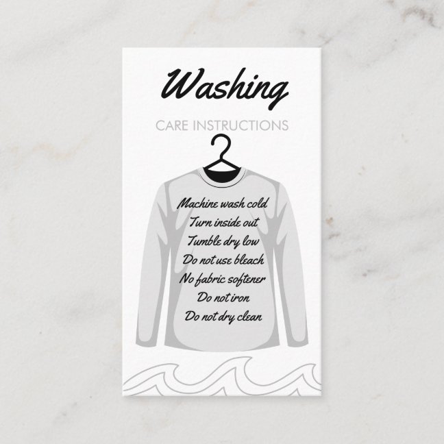 Print Long Sleeve Shirt Washing Care Instruction Business Card