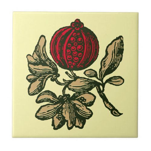 Print of 18th Century Pomegranate Illustration Ceramic Tile