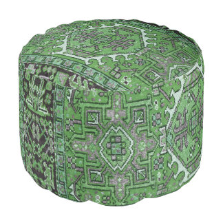 Print of Antique Oriental Carpet in Olive Green Pouf