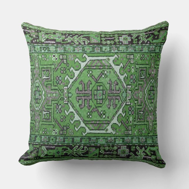 Print of Antique Oriental Carpet in Olive Green Throw Pillow (Front)