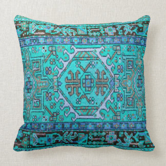 Print of Antique Oriental Carpet in Stunning Blues Throw Pillow