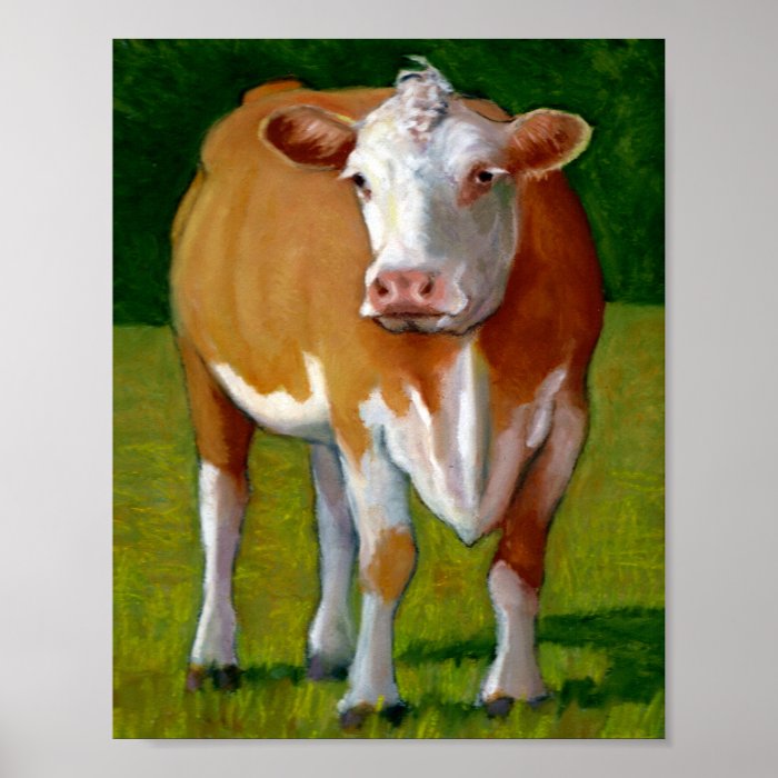 PRINT OF COW IN OIL PASTEL