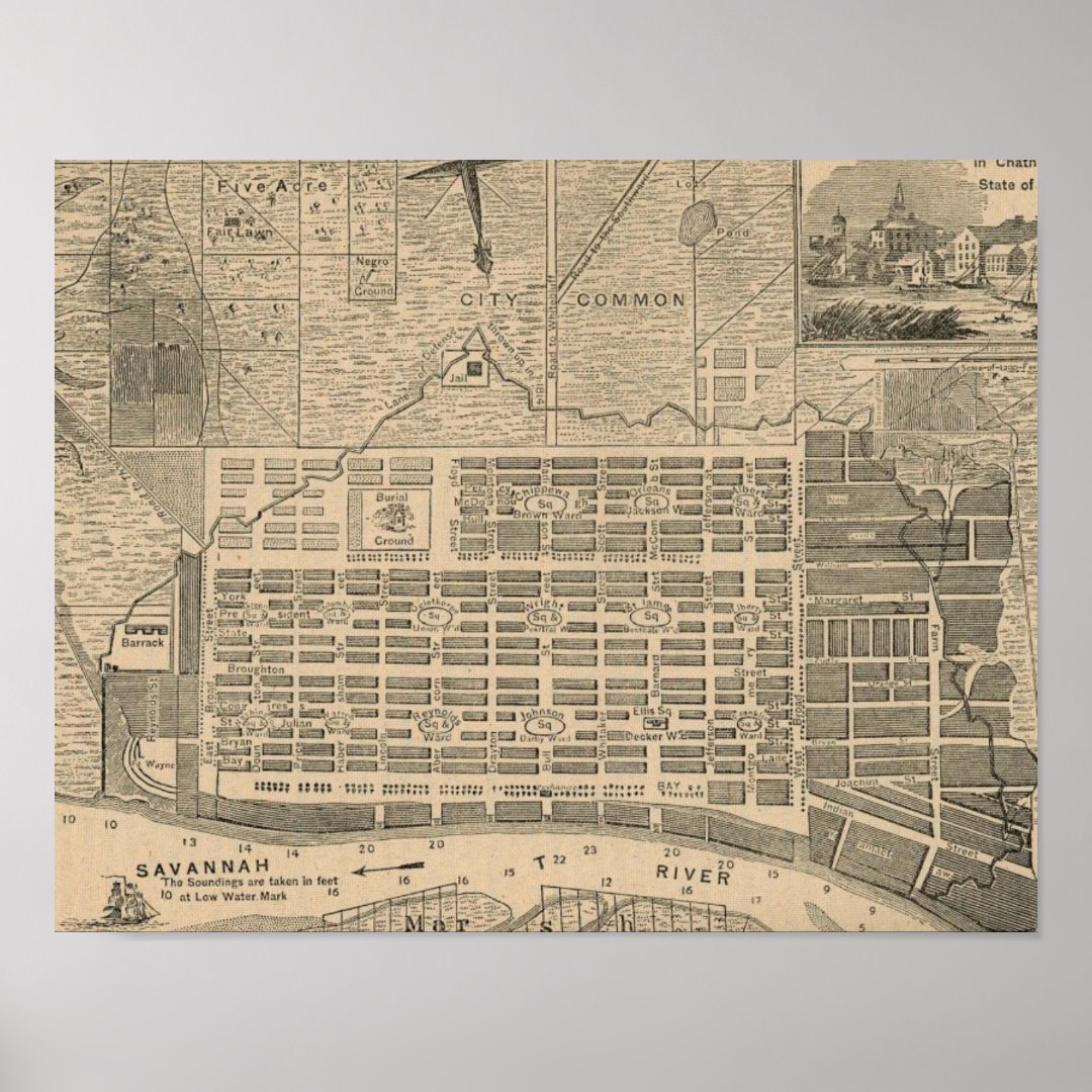 Print of Historic Savannah Georgia Map | Zazzle