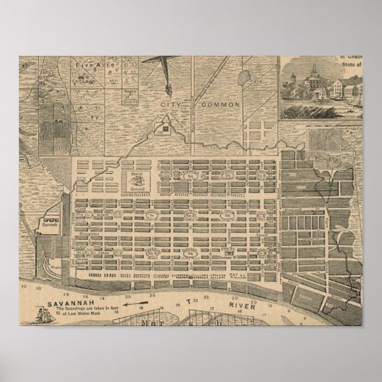 Print Of Historic Savannah Georgia Map Zazzle Com