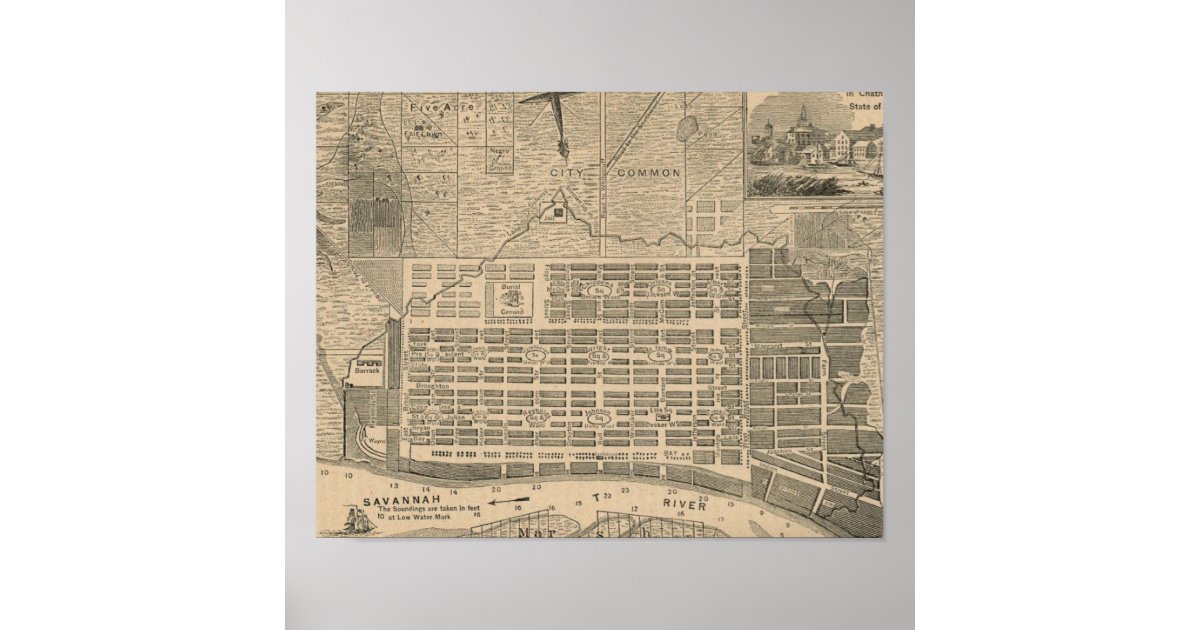 Print of Historic Savannah Georgia Map | Zazzle