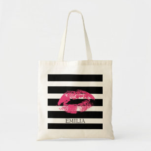 Print Of Red Lips And Stripes Tote Bag