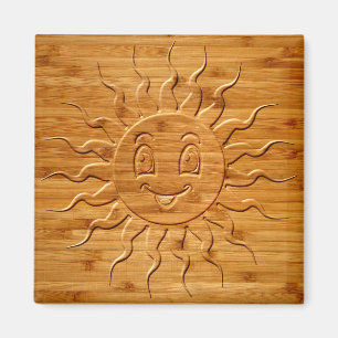 Print Of Smiling Sun Face Carved In Wood Magnet