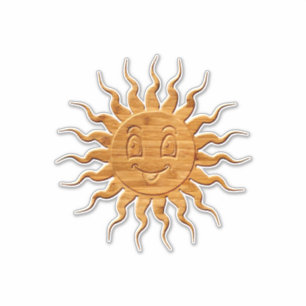 Print Of Smiling Sun Face Carved In Wood Sticker