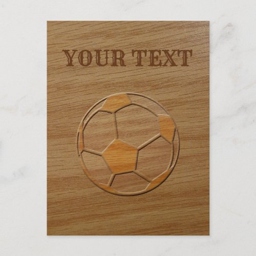 Print Of Soccer Ball Carved In Wood Custom Text Postcard