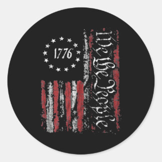 Print On Back American Flag Patriotic 1776 We The Classic Round Sticker