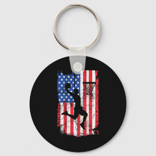 Print on back basketball usa american flag 4th of keychain