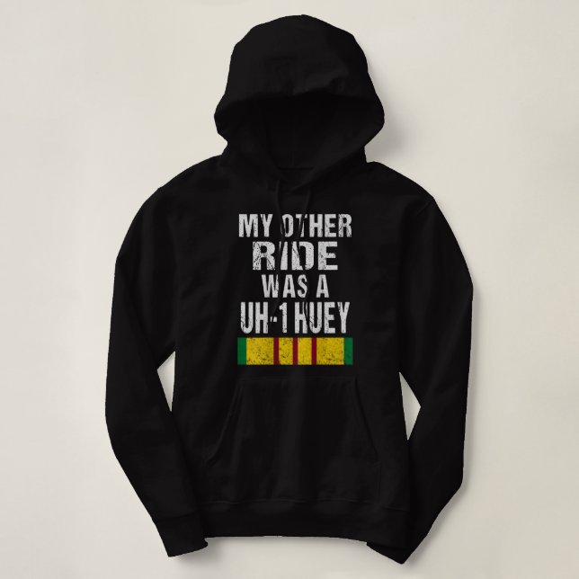 Print on Back Vietnam Veteran Biker UH-1 Huey Heli Hoodie (Design Front)