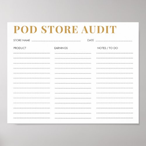 Print on Demand Small Business Store Audit List