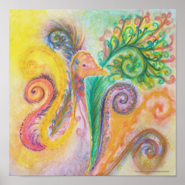 Print or Poster of Soft Colourful Bird Design (Front)