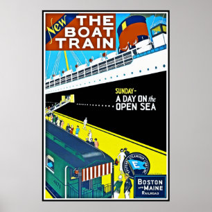 Print Retro Vintage Image Travel Boston Maine Ship