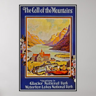 Print Retro Vintage Image Travel Waterton Lakes