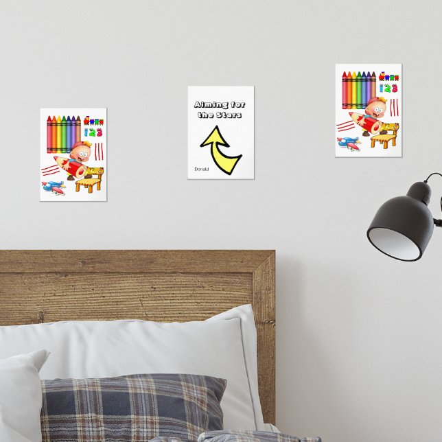 Print Set Aiming Stars Crayons Trains Airplane (Bedroom)
