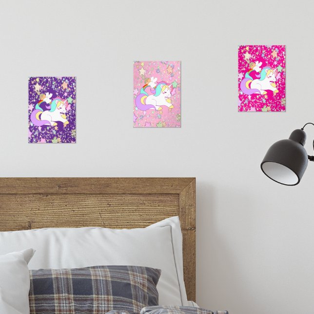 Print Set  Pink & White Stripe Unicorn  (Bedroom)