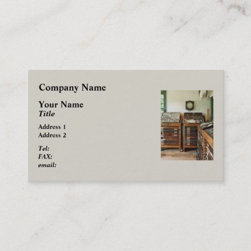 Print Shop with Clock Business Card