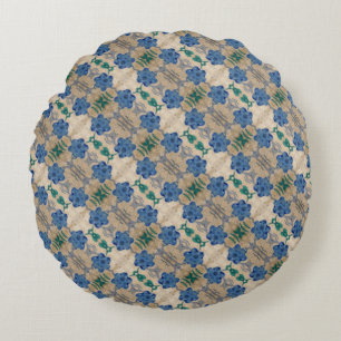 Print vintage wallpaper Blue flowers print Round Pillow