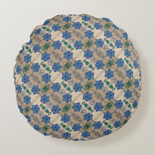 Print vintage wallpaper  Blue  flowers print Round Pillow