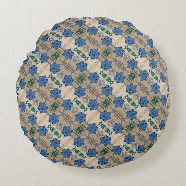 Print vintage wallpaper  Blue  flowers print Round Pillow (Front)