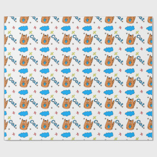 Print with a cute cartoon-style cat holding a cup wrapping paper