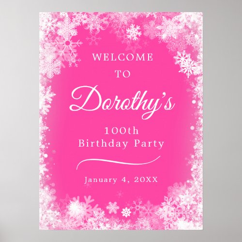 Printable 100th Birthday Snowflake Pink Welcome Poster