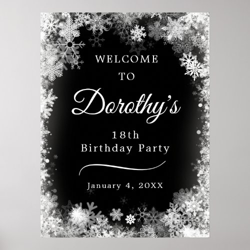 Printable 18th Birthday Snowflake Black Welcome Poster