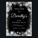 Printable 21st Birthday Snowflake Black Welcome Poster<br><div class="desc">Set the tone for your 21st birthday party with this Winter Wonderland Snowflake Welcome Sign showstopper. For your convenience, this poster can be downloaded as well as ordered on paper. The white text on the black background really pops and the white snowflake border makes it very festive. All of the...</div>